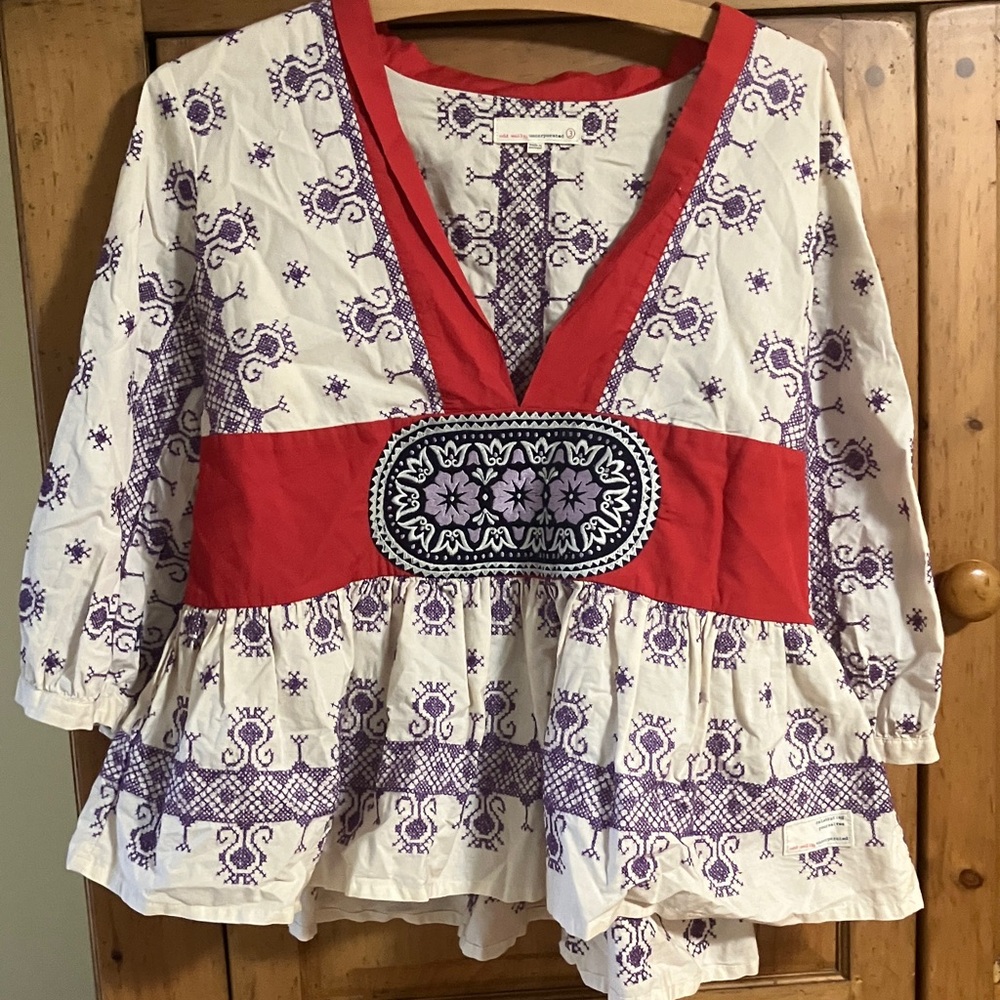 Odd Molly Red and Purple Patterned Blouse